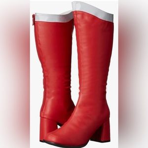 Size 9 Red & White Knee-high 3inch, superhero cosplay go-go boots, Ellie brand